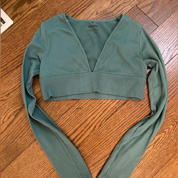 Garage Scarlett Seamless Plunge Top in Green - Picture 1 of 2